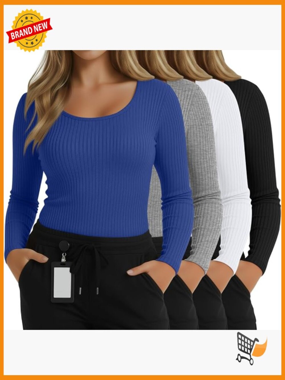 4 Pack Plus Size Cotton Ribbed Long Sleeve Nurse Top Underscrub Tee